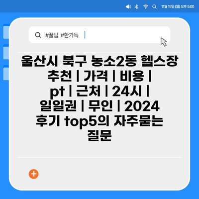 울산시 북구 농소2동 헬스장 추천 | 가격 | 비용 | pt | 근처 | 24시 | 일일권 | 무인 | 2024 후기 top5