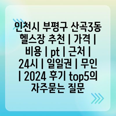 인천시 부평구 산곡3동 헬스장 추천 | 가격 | 비용 | pt | 근처 | 24시 | 일일권 | 무인 | 2024 후기 top5