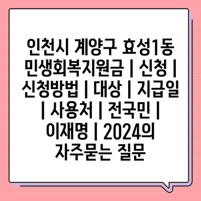 인천시 계양구 효성1동 민생회복지원금 | 신청 | 신청방법 | 대상 | 지급일 | 사용처 | 전국민 | 이재명 | 2024