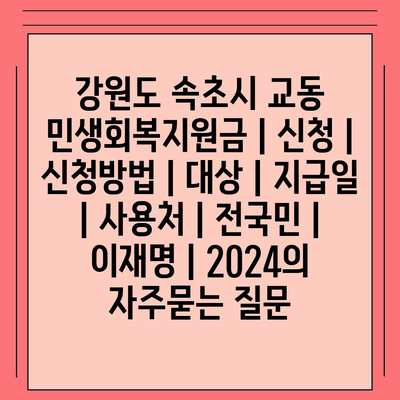 강원도 속초시 교동 민생회복지원금 | 신청 | 신청방법 | 대상 | 지급일 | 사용처 | 전국민 | 이재명 | 2024