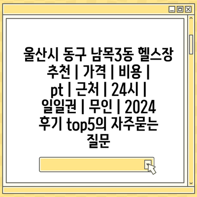 울산시 동구 남목3동 헬스장 추천 | 가격 | 비용 | pt | 근처 | 24시 | 일일권 | 무인 | 2024 후기 top5