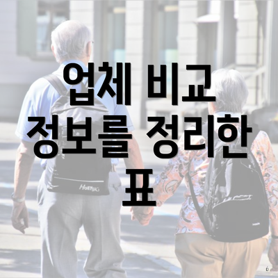 업체 비교 정보를 정리한 표