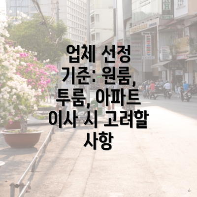 업체 선정 기준: 원룸, 투룸, 아파트 이사 시 고려할 사항