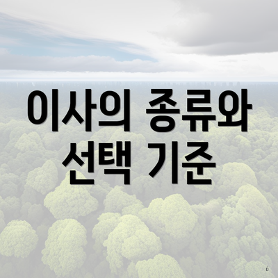 이사의 종류와 선택 기준