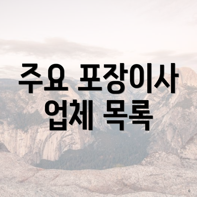 주요 포장이사 업체 목록