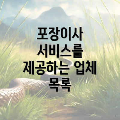 포장이사 서비스를 제공하는 업체 목록